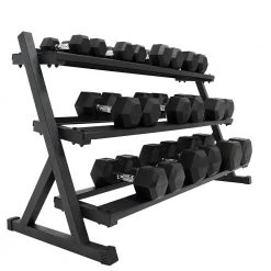 Force USA Strength 1-20kg Rubber Hex Dumbbell & 3 Tier Rack Package