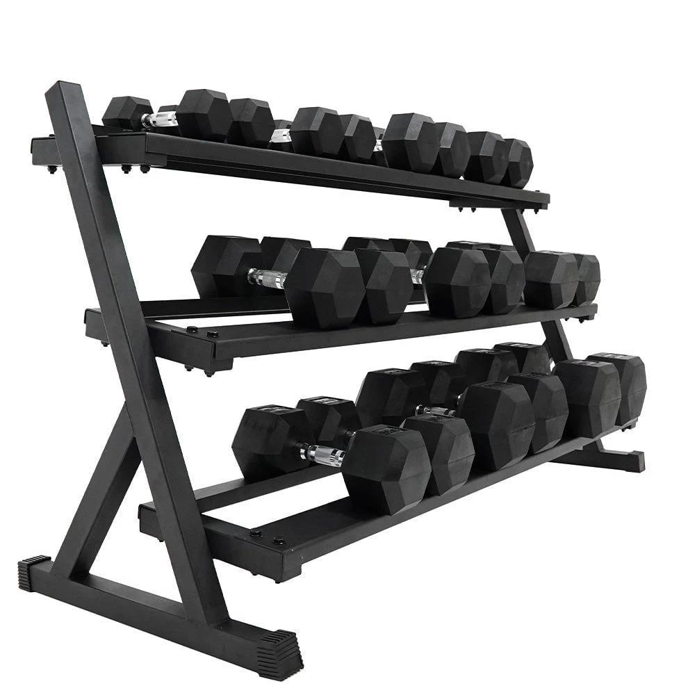 Force USA Strength 1-20kg Rubber Hex Dumbbell & 3 Tier Rack Package