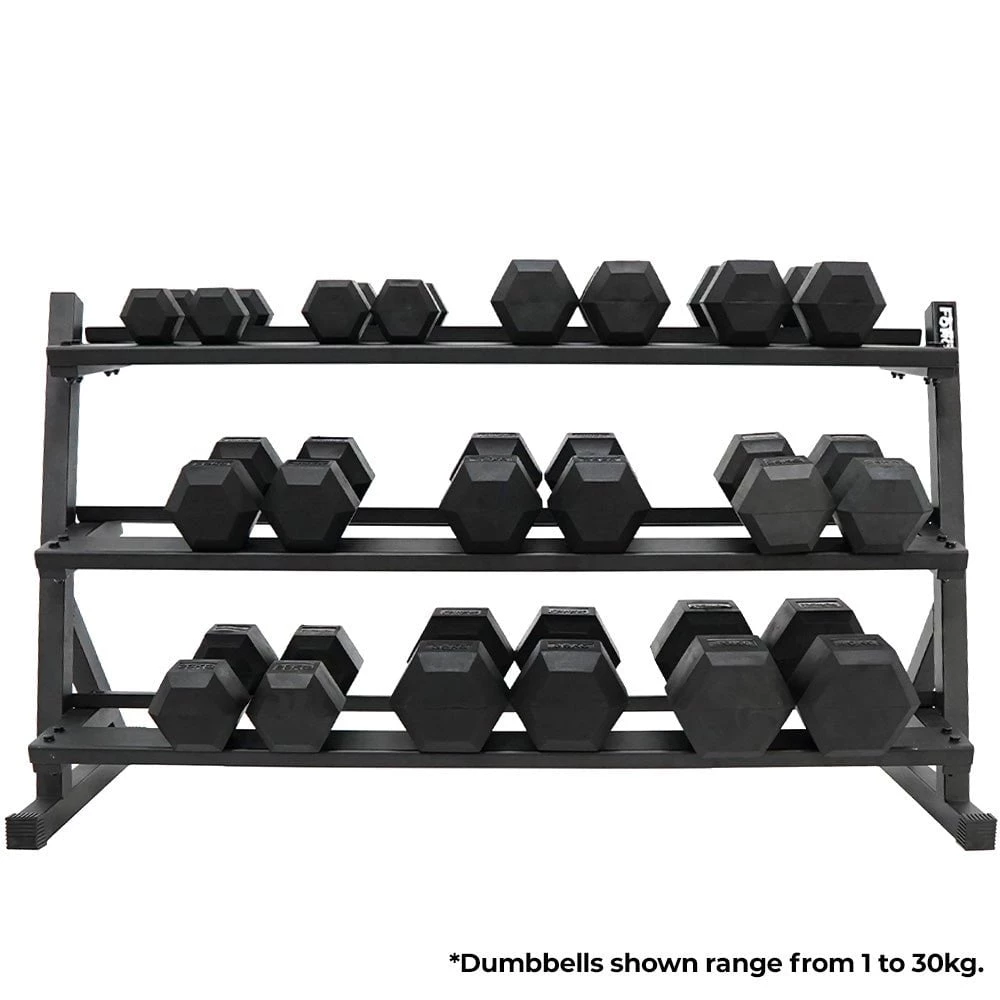 Force USA Strength 1-20kg Rubber Hex Dumbbell & 3 Tier Rack Package