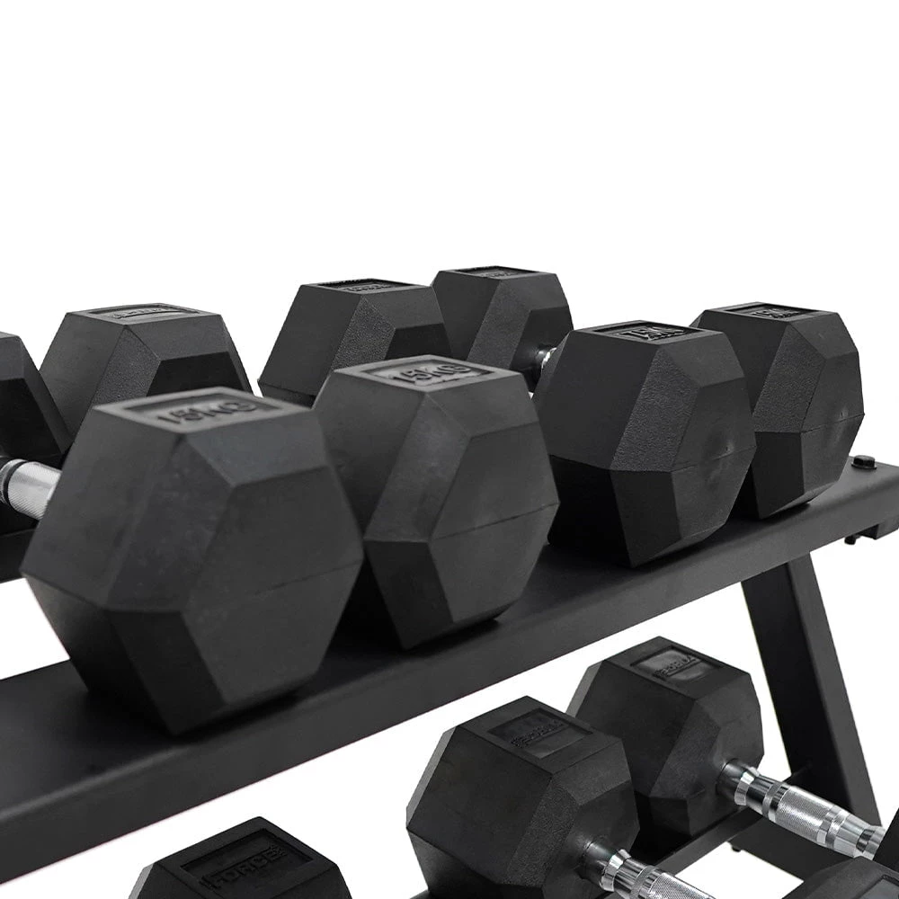 Force USA Strength 1-20kg Rubber Hex Dumbbell & 3 Tier Rack Package